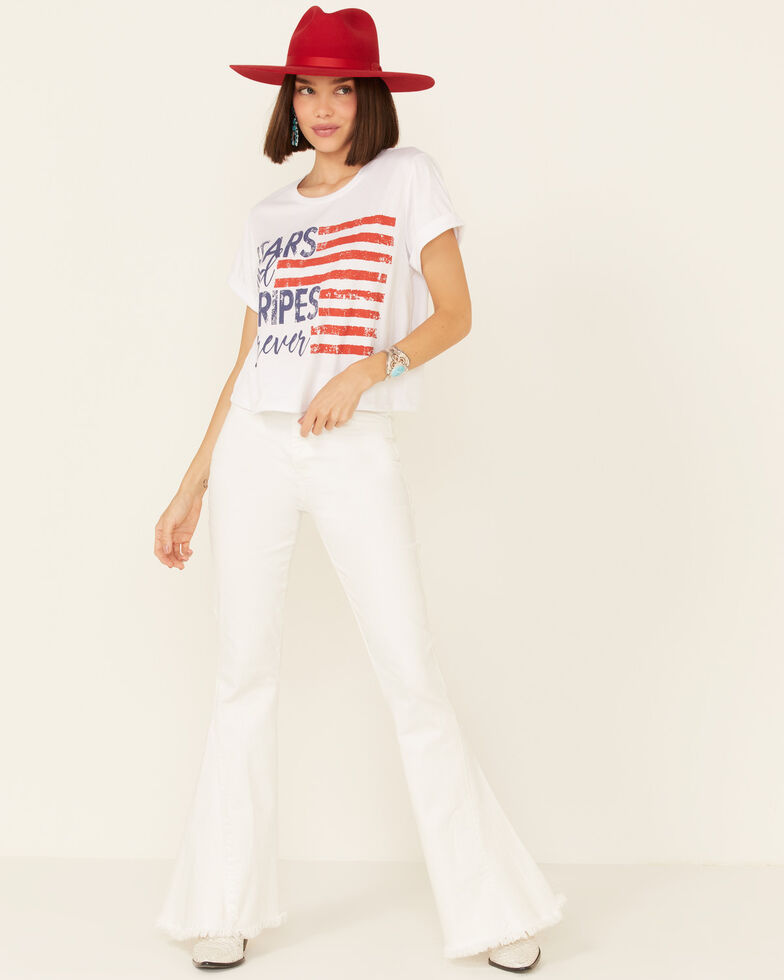 Cut & Paste Women's Stars & Stripes Forever Graphic Crop Tee , Ivory, hi-res