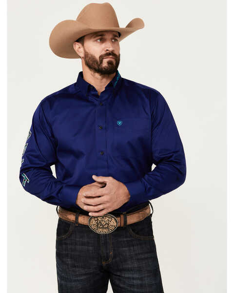 Ariat Men's Team Logo Twill Long Sleeve Button-Down Western Shirt, Royal Blue, hi-res