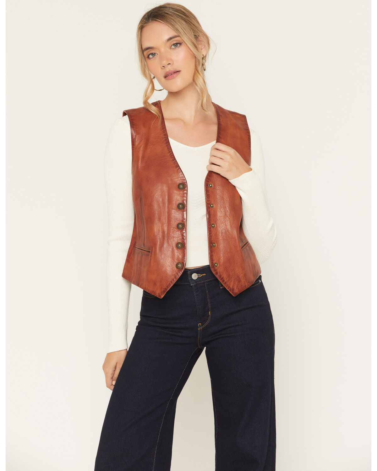 Image #2 - Scully Women's Leather Vest, Cognac, hi-res