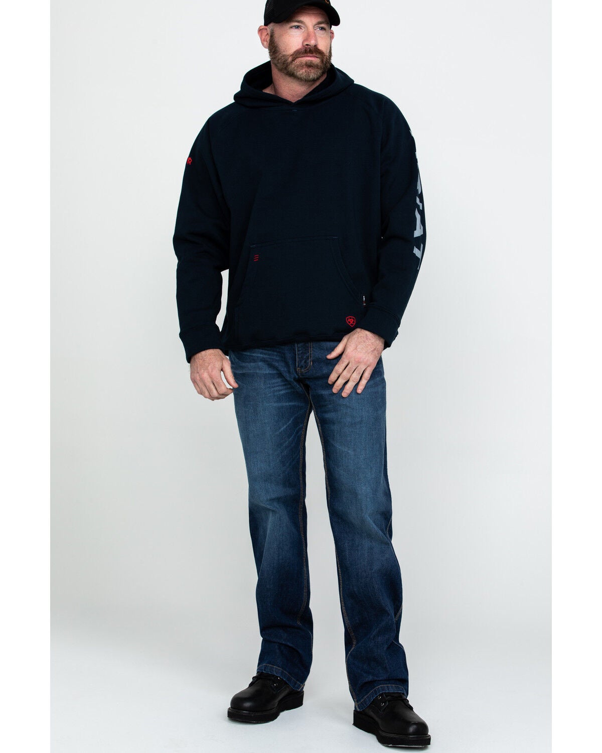 Image #6 - Ariat Men's FR Primo Fleece Logo Hooded Work Sweatshirt - Big, Navy, hi-res