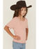 Image #2 - Fornia Girls' Solid Lettuce Edge Short Sleeve Top, Pink, hi-res