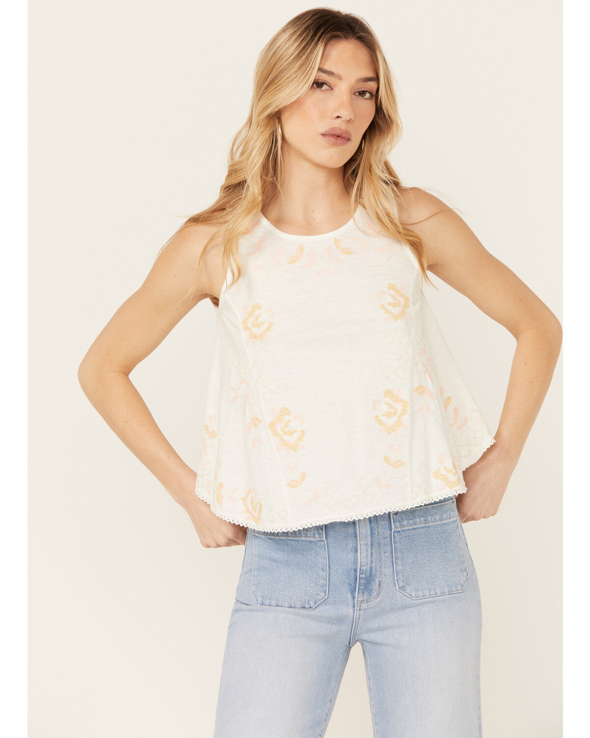Image #1 - Free People Women's Fun and Flirty Embroidered Top, Ivory, hi-res