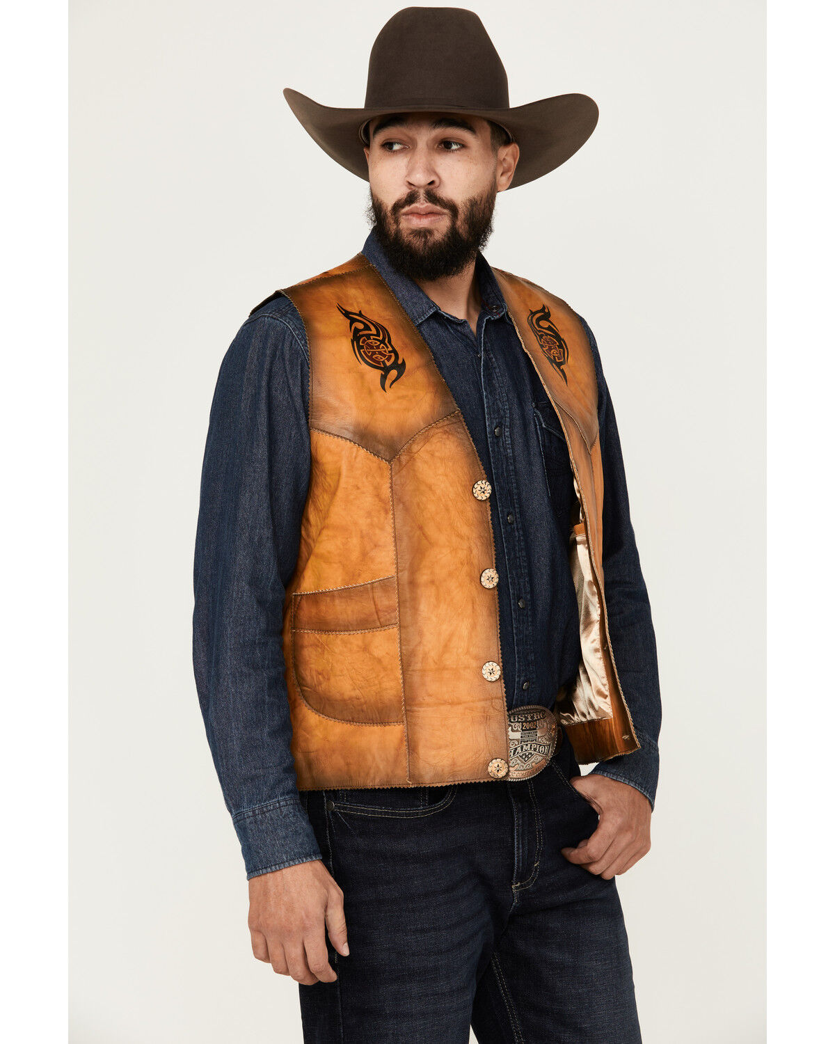 Image #2 - Kobler Leather Men's Eagle Leather Vest, Beige, hi-res