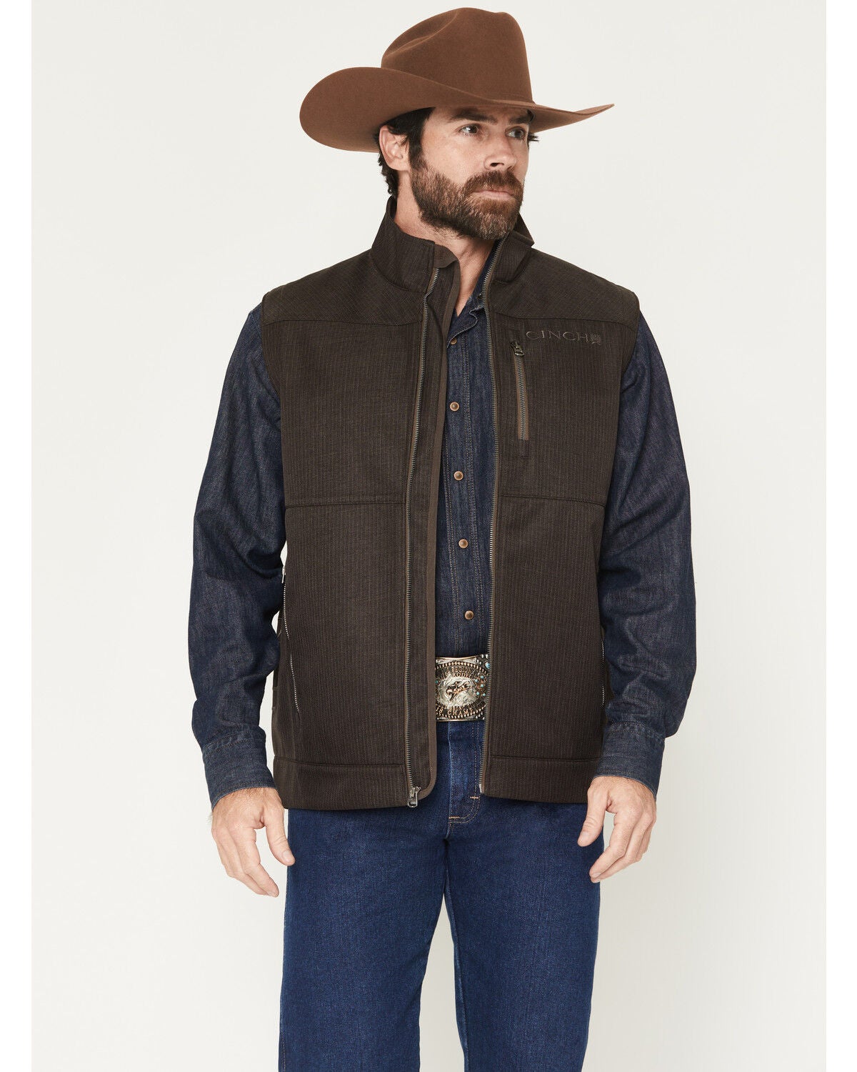 Image #1 - Cinch Men's Bonded Softshell Vest, Brown, hi-res