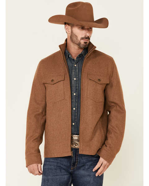Powder River Outfitters Men's Solid Tan Zip-Front Wool Jacket , Tan, hi-res