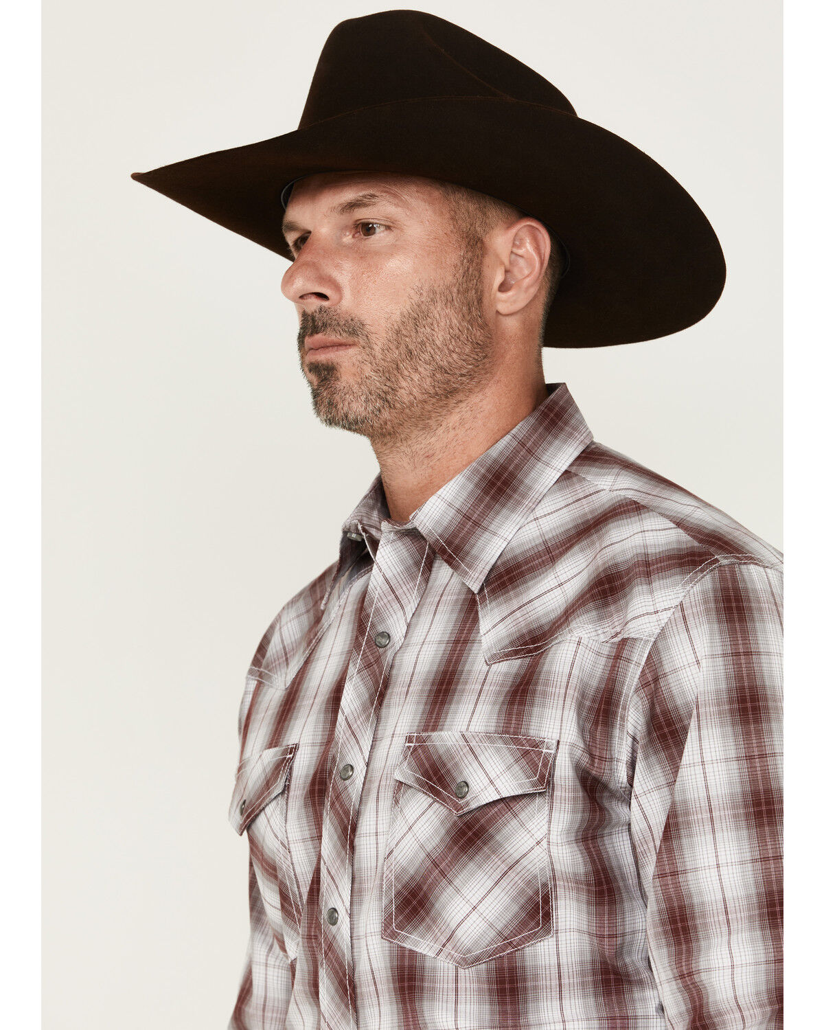 Image #2 - Wrangler 20X Men's Plaid Print Long Sleeve Snap Stretch Western Shirt, Wine, hi-res