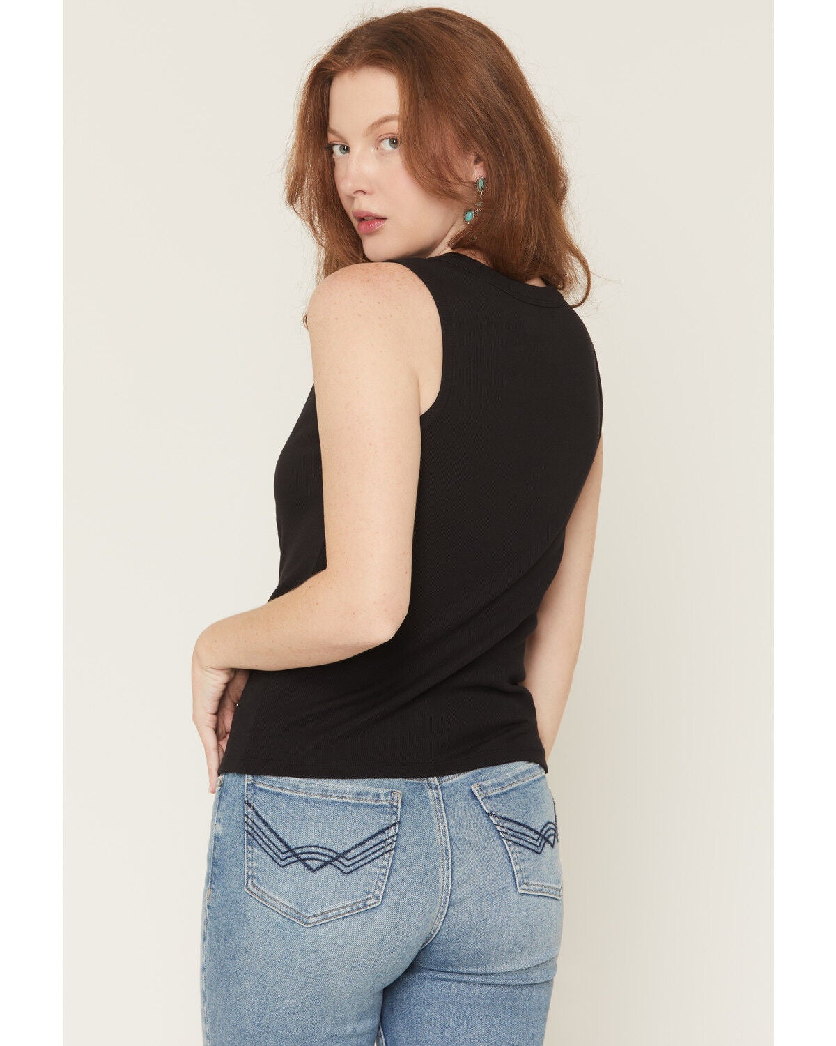 Image #4 - Idyllwind Women's Solid Sleeveless Snap Rib Knit Tank Top, Black, hi-res