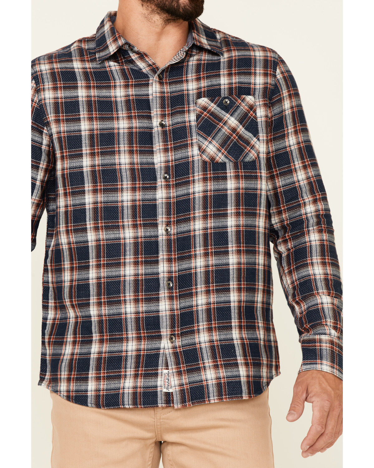 Image #3 - Flag & Anthem Men's Sarona Double Layer Dobby Plaid Long Sleeve Button Down Western Shirt, Navy, hi-res
