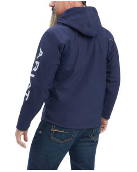 Image #2 - Ariat Men's Rebar Stretch Canvas Logo Zip-Front Hooded Softshell Work Jacket , Navy, hi-res