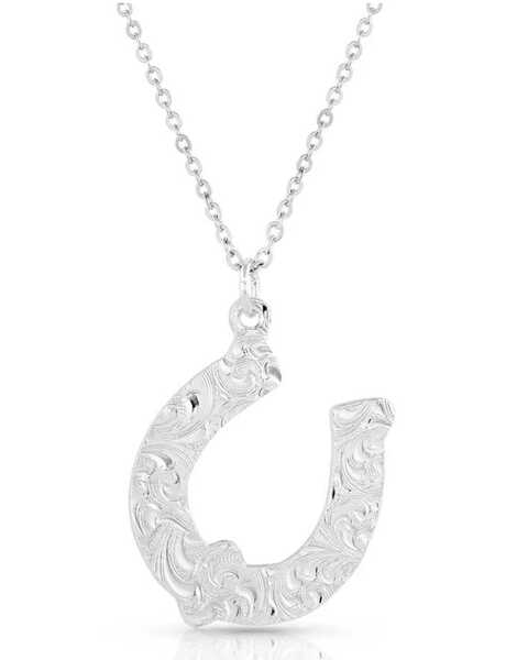 Image #2 - Montana Silversmiths Women's Silver Rodeo Royalty Horseshoe Necklace, Silver, hi-res