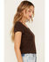 Image #2 - Cleo + Wolf Women's Ribbed Baby Tee, Chocolate, hi-res