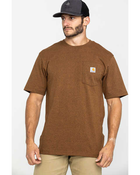 Image #1 - Carhartt Men's Loose Fit Heavyweight Logo Pocket Work T-Shirt, Brown, hi-res