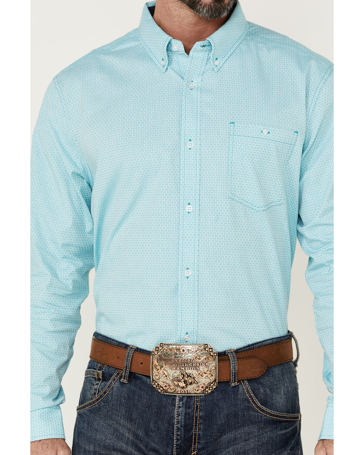 Image #3 - RANK 45® Men's Heeler Textured Solid Long Sleeve Button-Down Western Shirt, Turquoise, hi-res