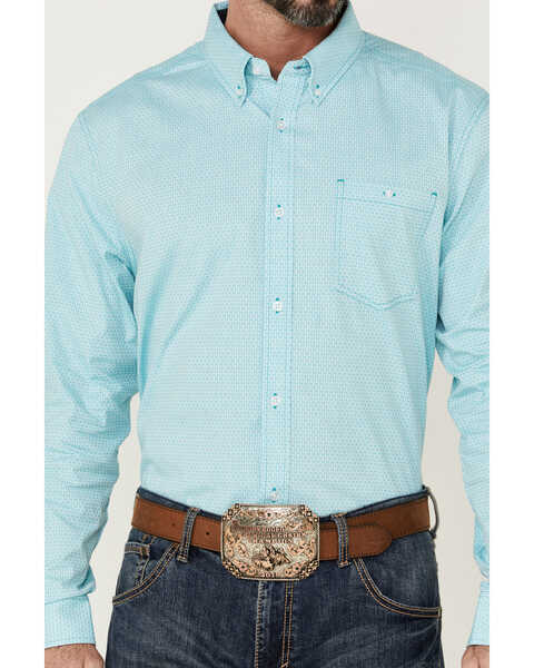 Image #3 - RANK 45® Men's Heeler Textured Solid Long Sleeve Button-Down Western Shirt , Turquoise, hi-res