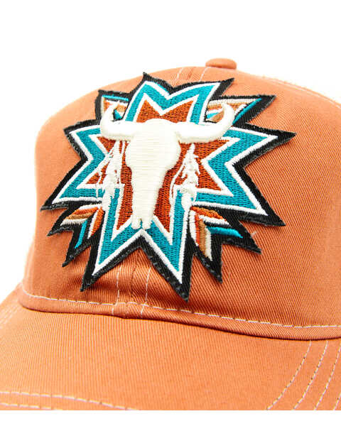 Image #2 - Shyanne Women's Southwestern Steerhead Embroidered Patch Mesh-Back Ball Cap , Chilli, hi-res