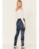 Image #3 - Miss Me Women's Floral Print Dark Wash Mid Rise Stretch Skinny Jeans, Blue, hi-res