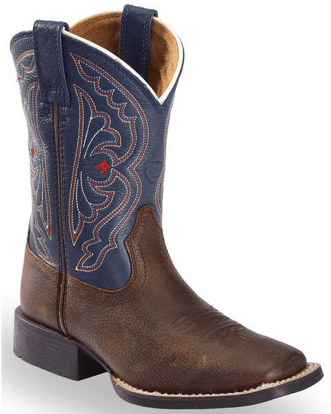 Ariat Youth Boys' Royal Blue Quickdraw Western Boots - Square Toe, Brown, hi-res