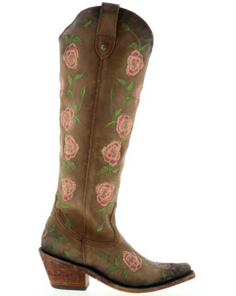Image #2 - Botas Caborca for Liberty Black Women's Garden Embroidered Floral Western Tall Boots - Snip Toe , Tan, hi-res