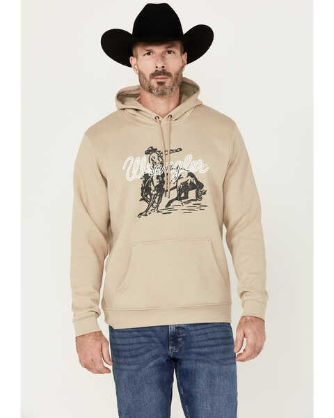 Wrangler Men's Cowboy Logo Hooded Sweatshirt, Tan, hi-res