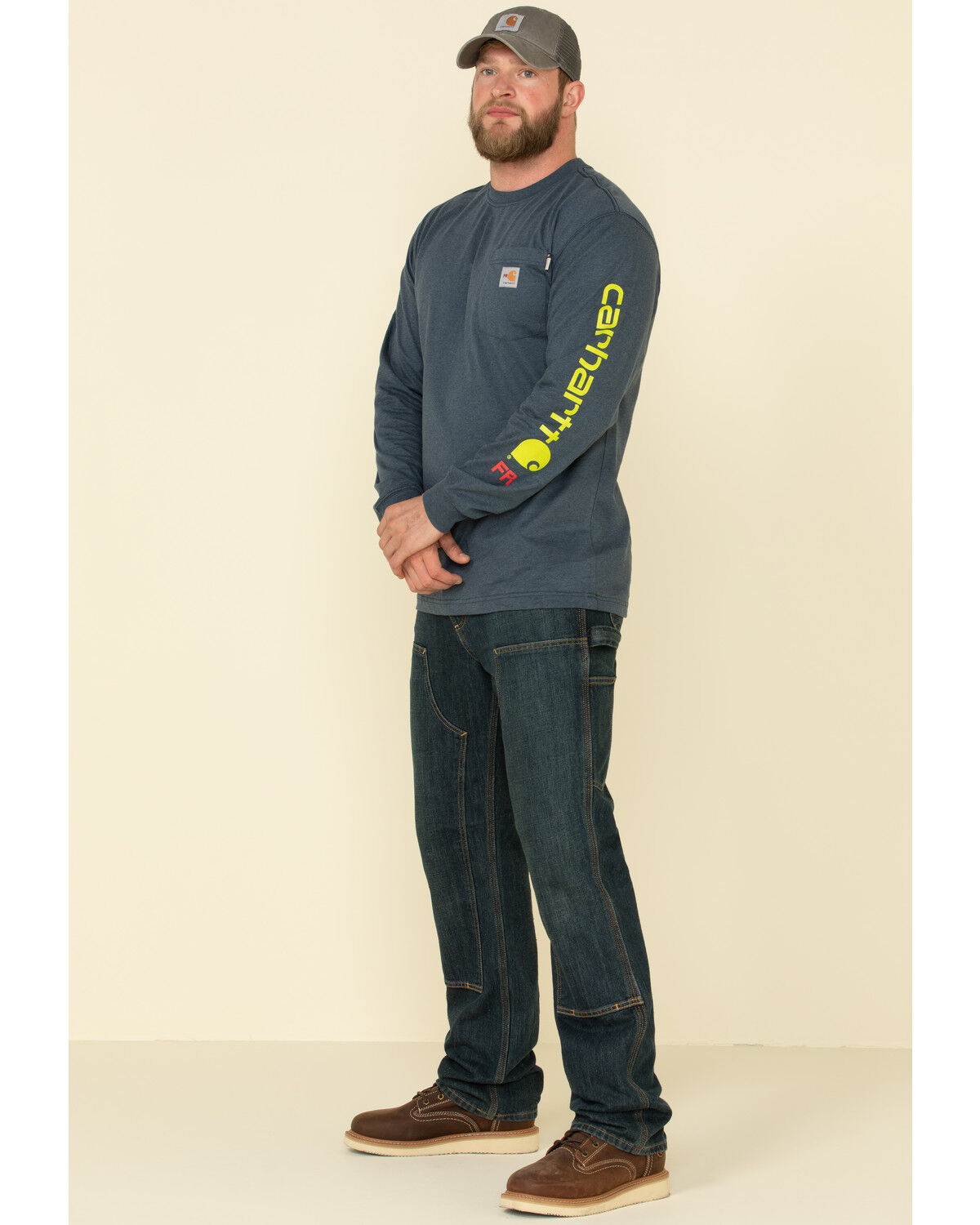 Image #3 - Carhartt Men's M-FR Midweight Signature Logo Long Sleeve Work Shirt - Big, Dark Blue, hi-res