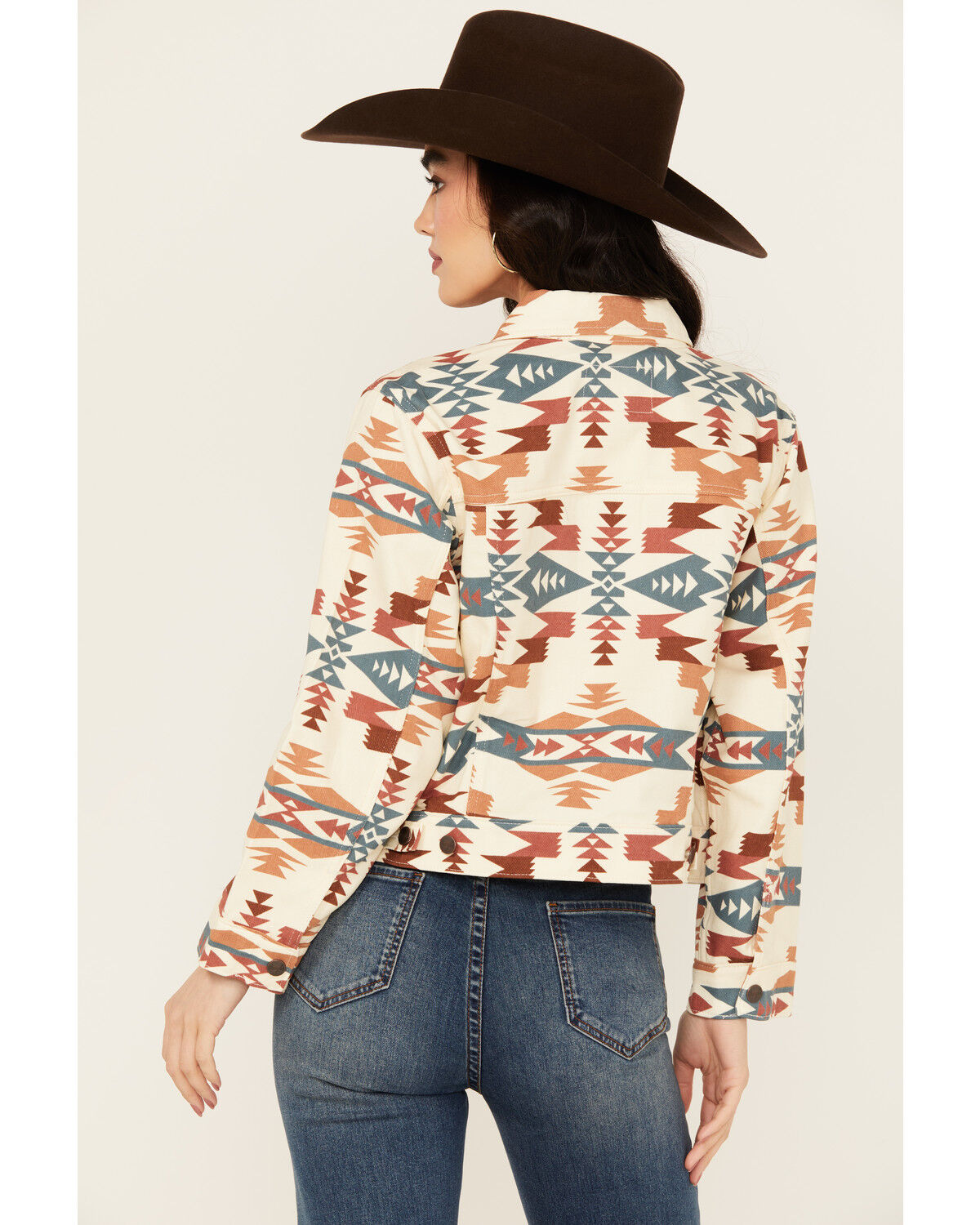 Image #4 - Wrangler Women's Southwestern Print Cropped Denim Jacket, , hi-res