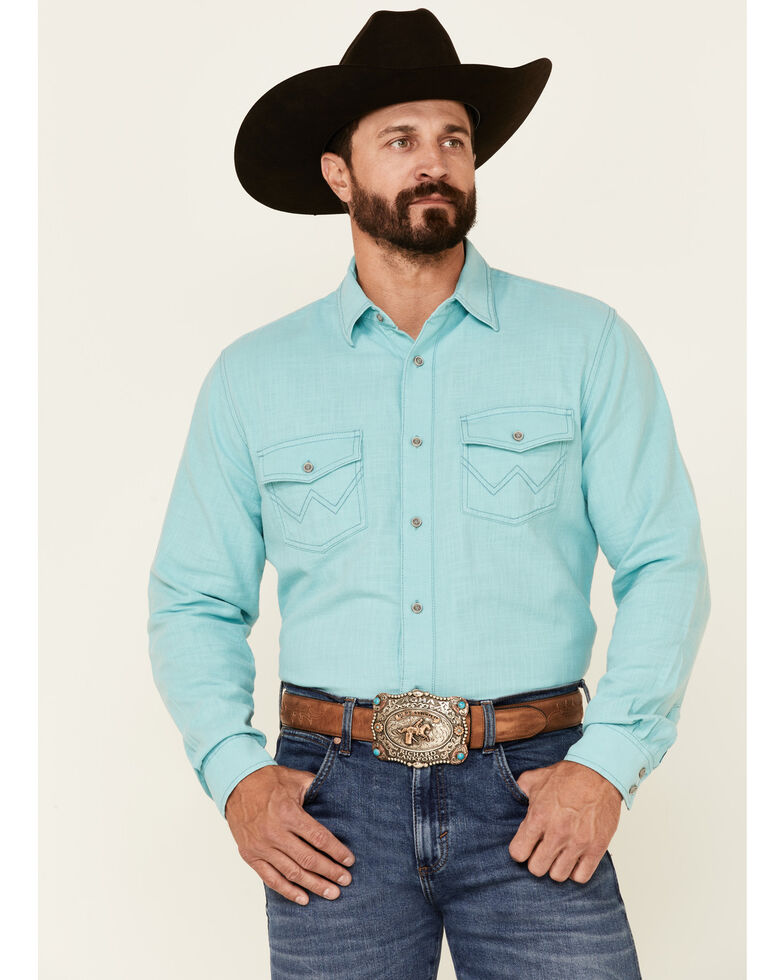 Wrangler Men's Retro Premium Long Sleeve Snap Western Shirt , Blue, hi-res