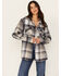 Image #1 - Pacific Teaze Women's Plaid Print Sherpa Lined Shacket, Navy, hi-res