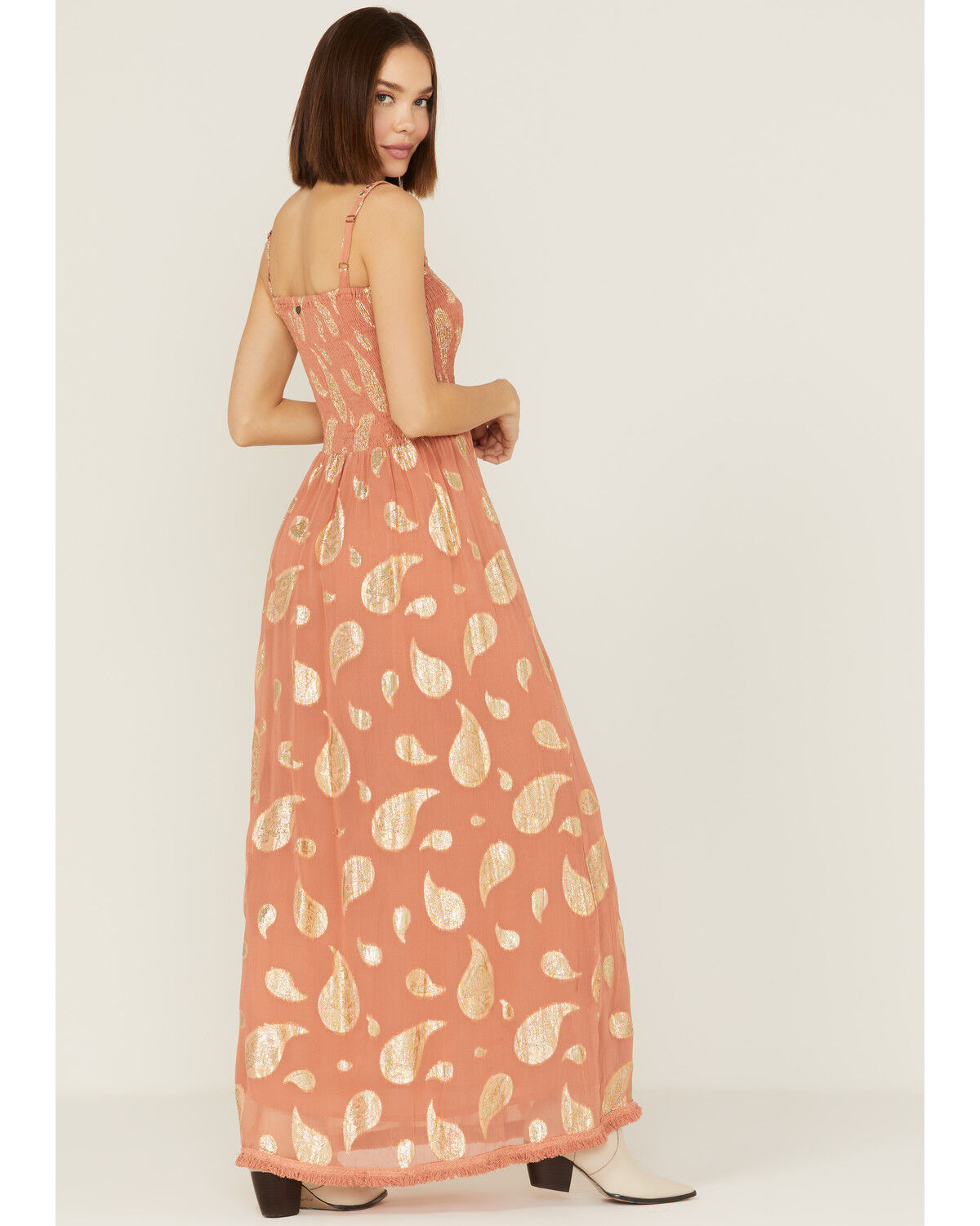 Image #4 - Z&L Women's Sophia Paisley Print Smocked Sleeveless Maxi Dress, Mauve, hi-res