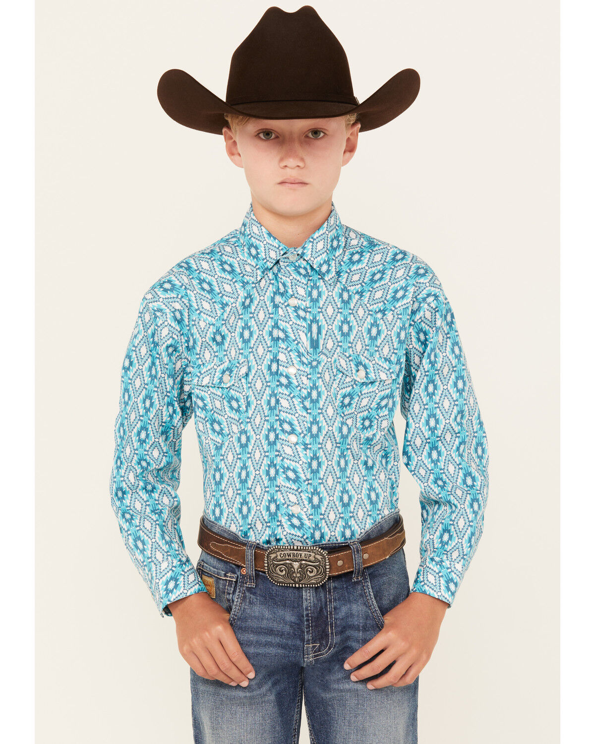 Image #1 - Rock & Roll Denim Boys' Southwestern Print Long Sleeve Pearl Snap Western Shirt, , hi-res