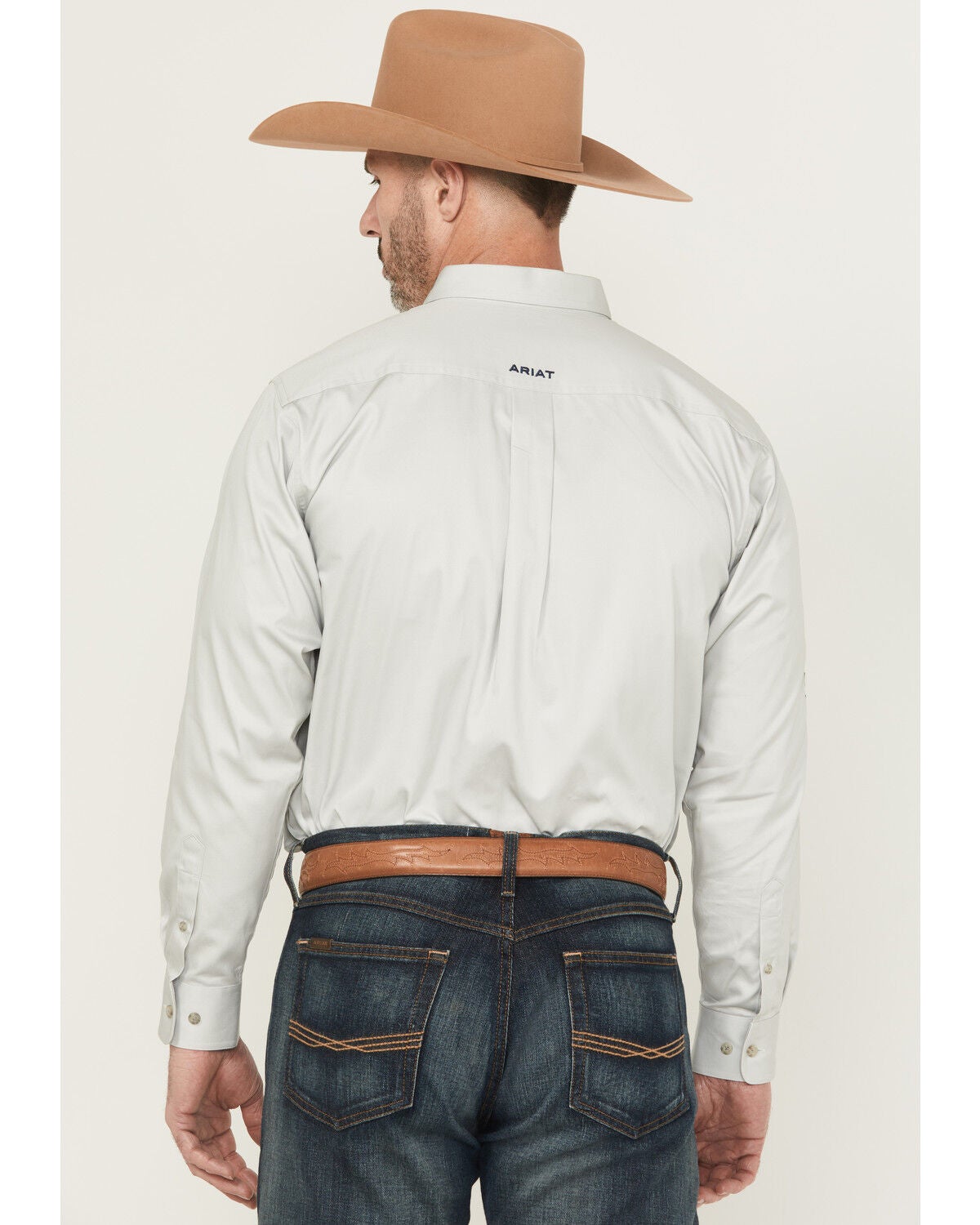 Image #4 - Ariat Men's Team Logo Twill Solid Long Sleeve Button-Down Western Shirt - Tall, Light Grey, hi-res