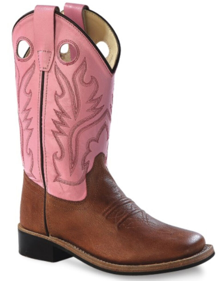 Old West Youth Girls' Pink Canyon Cowgirl Boots, Tan, hi-res