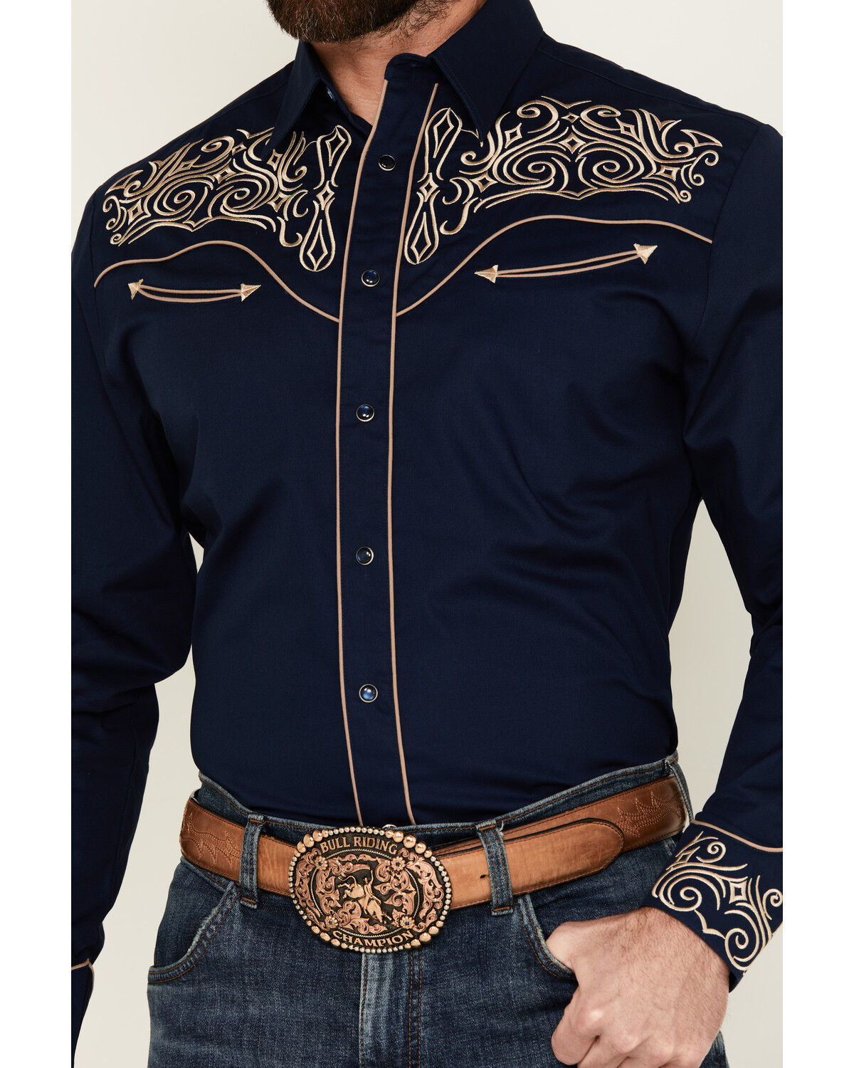 Image #3 - Rodeo Clothing Men's Fancy Smiley Yoke Embroidered Long Sleeve Pearl Snap Western Shirt , , hi-res