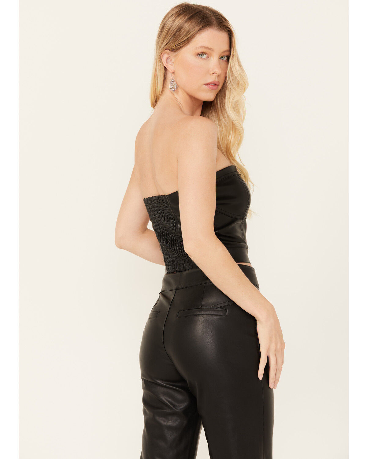Image #5 - Vibrant Denim Women's Pleather Corset Bustier Top, Black, hi-res