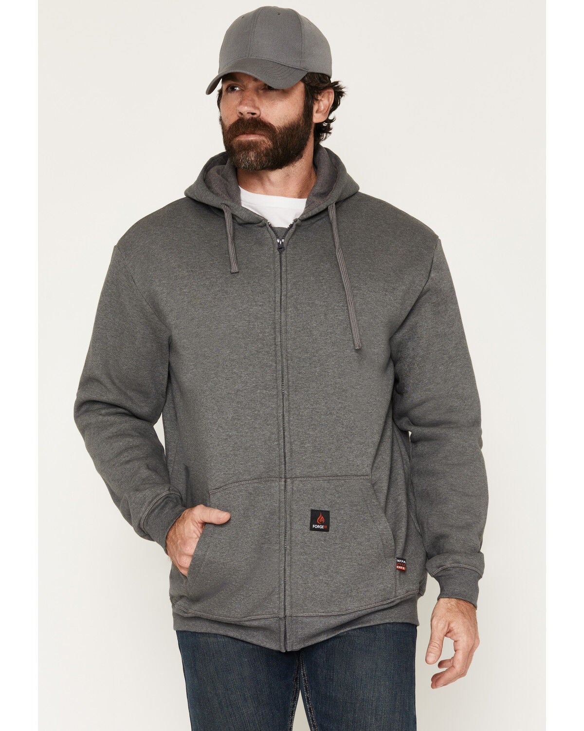 Image #1 - Forge Workwear Men's FR Solid Zip-Up Work Jacket, Charcoal, hi-res