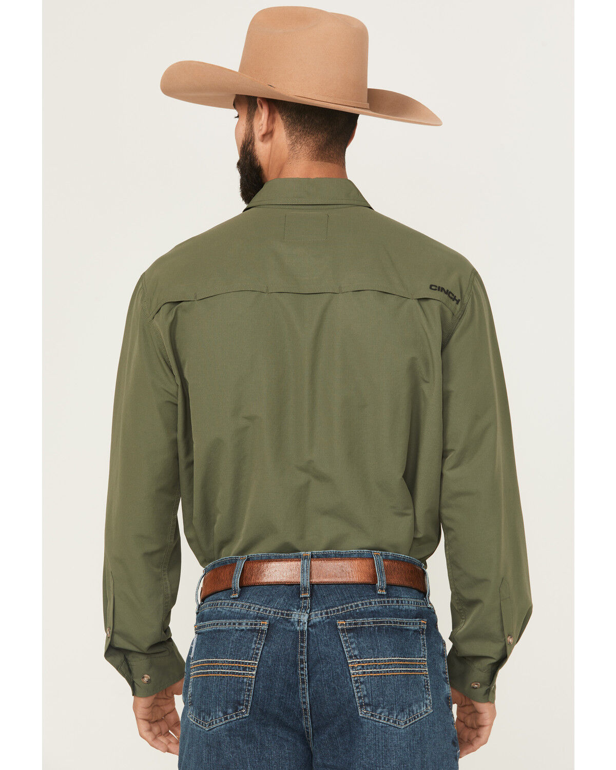 Image #4 - Cinch Men's Solid Long Sleeve Button-Down Performance Stretch Western Shirt, Green, hi-res