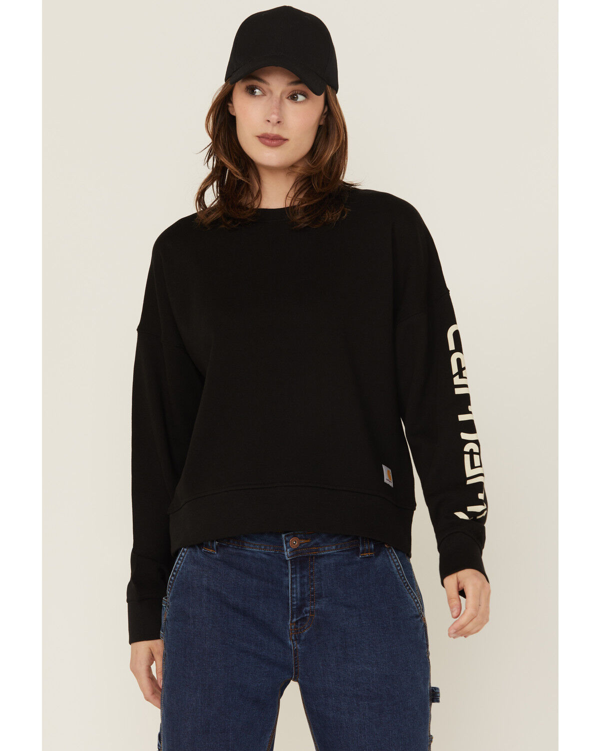Image #1 - Carhartt Women's TENCEL™ Fiber Series Loose Fit Long Sleeve Graphic Sweatshirt, Black, hi-res
