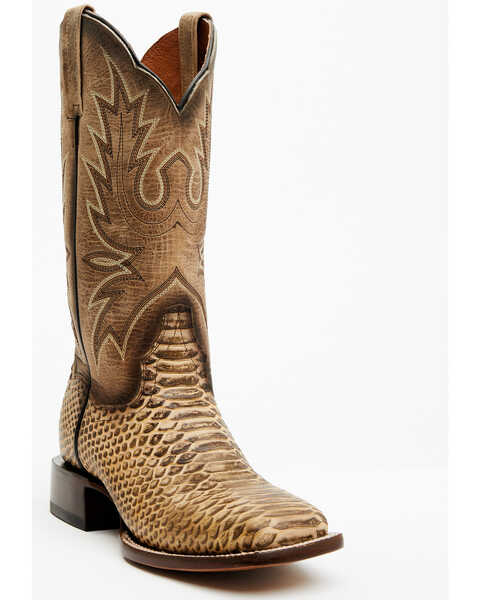 Dan Post Women's 12" Faux Python Western Boots - Broad Square Toe , Honey, hi-res