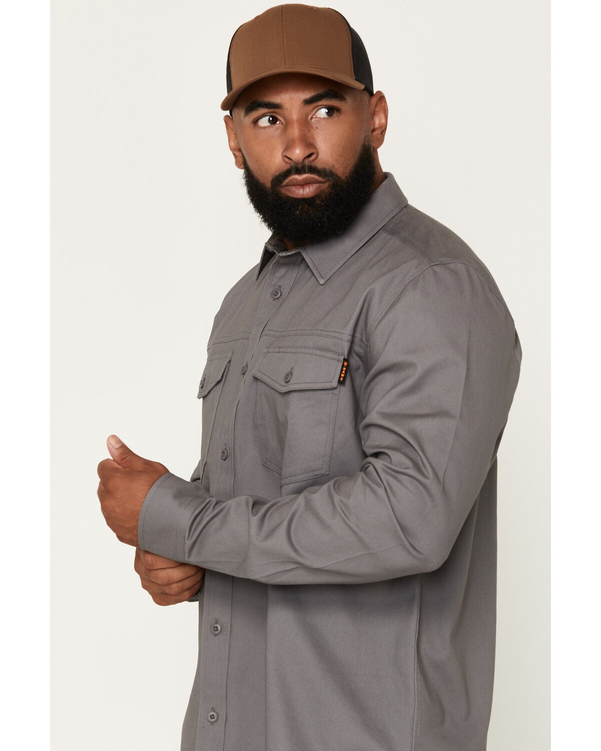 Image #2 - Hawx Men's All Out Solid Twill Long Sleeve Button-Down Work Shirt, Dark Grey, hi-res