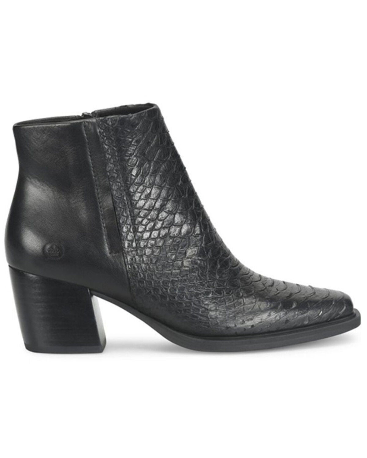 Image #2 - Born Women's Aiken Snakeskin Print Booties - Snip Toe, Black, hi-res