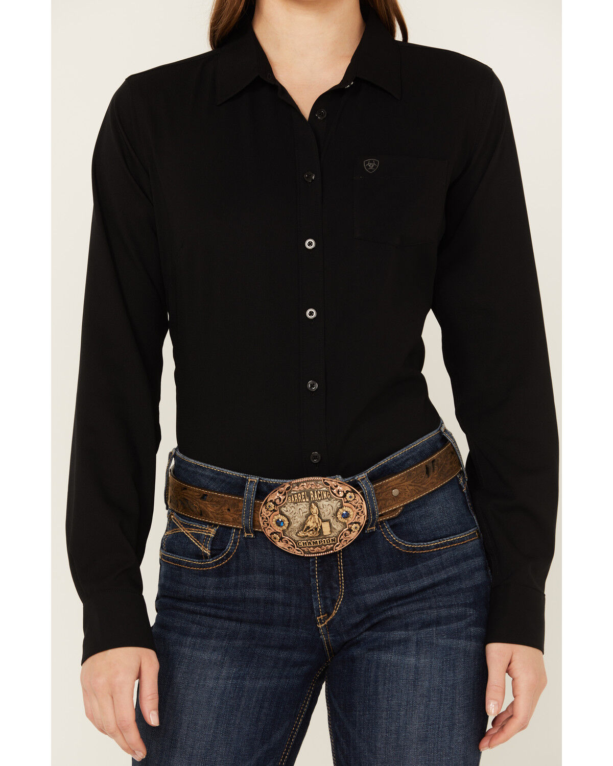 Image #3 - Ariat Women's Solid Long Sleeve Button-Down Performance Western Shirt, Black, hi-res
