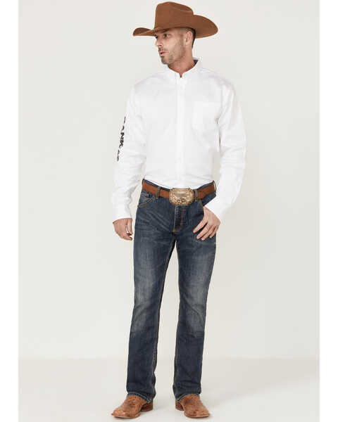 Image #2 - RANK 45® Men's Solid Performance Twill Logo Long Sleeve Button-Down Western Shirt , White, hi-res