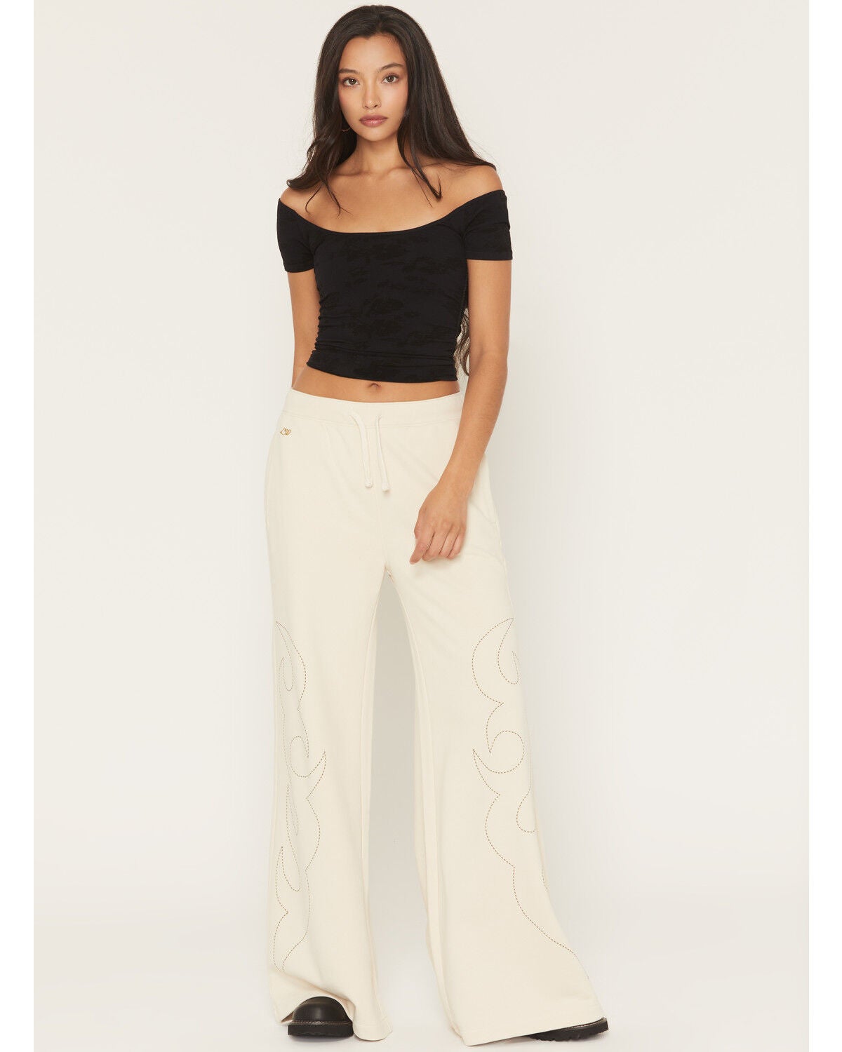 Image #1 - Wrangler X Lainey Wilson Women's High Rise Cowboy Sweatpants, White, hi-res