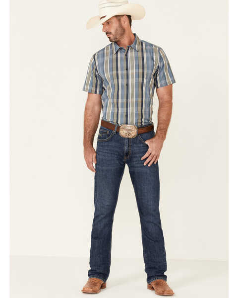 Image #2 - Gibson Men's Echo Plaid Print Short Sleeve Button Down Western Shirt , Medium Blue, hi-res
