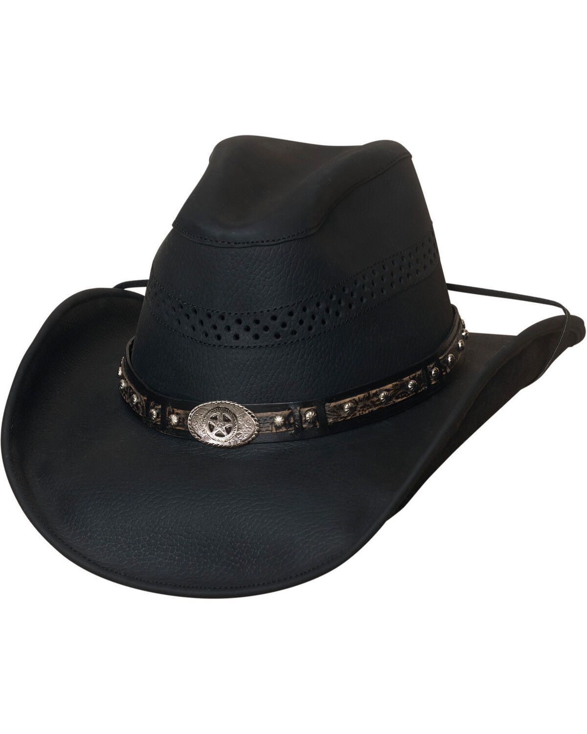 Image #1 - Bullhide Get On Top Grain Leather Hat, Black, hi-res