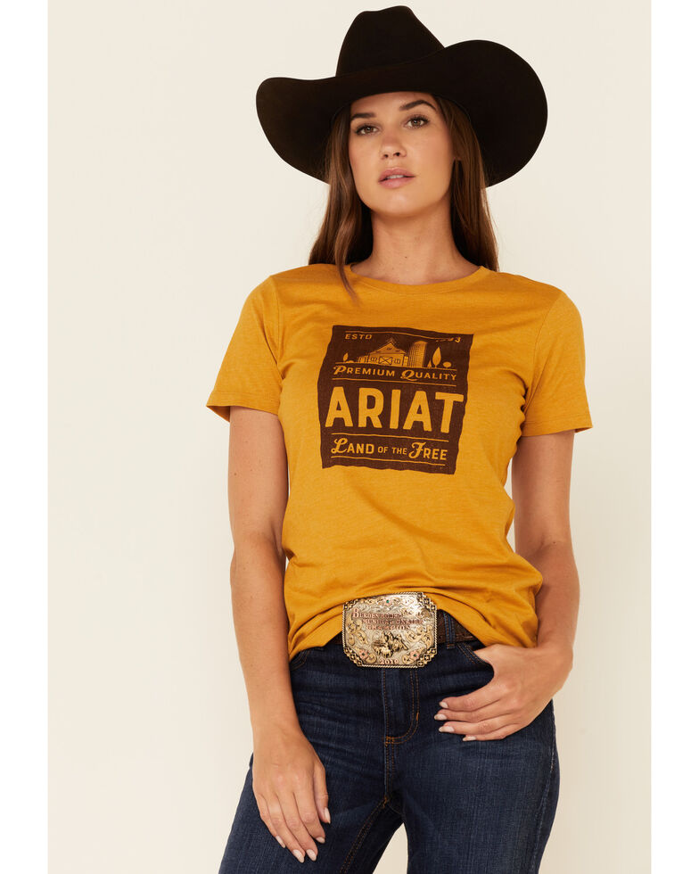 Ariat Women's Farmland Graphic Tee, Mustard, hi-res