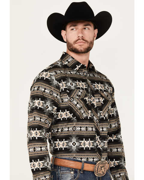 Image #2 - Panhandle Select Men's Southwestern Print Long Sleeve Snap Western Shirt, Black, hi-res