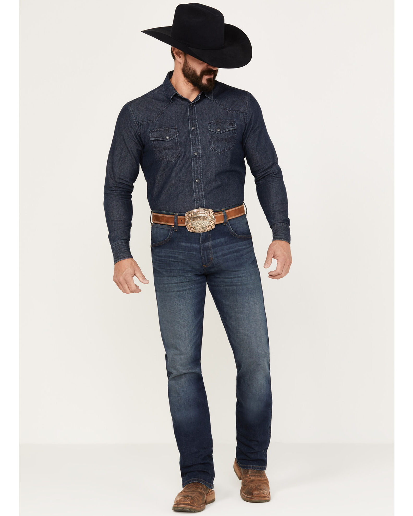 Image #1 - Wrangler Retro Men's 88MWZ Stone Dark Wash Slim Straight Stretch Denim Jeans - Long, Dark Wash, hi-res