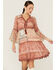 Image #1 - Miss Me Women's Patchwork Button Front Bell Sleeve Dress, Rust Copper, hi-res