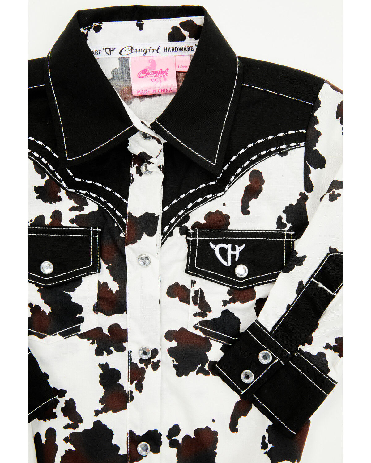 Image #2 - Cowgirl Hardware Infant Girls' Moody Cow Print Long Sleeve Snap Onesie, Black, hi-res