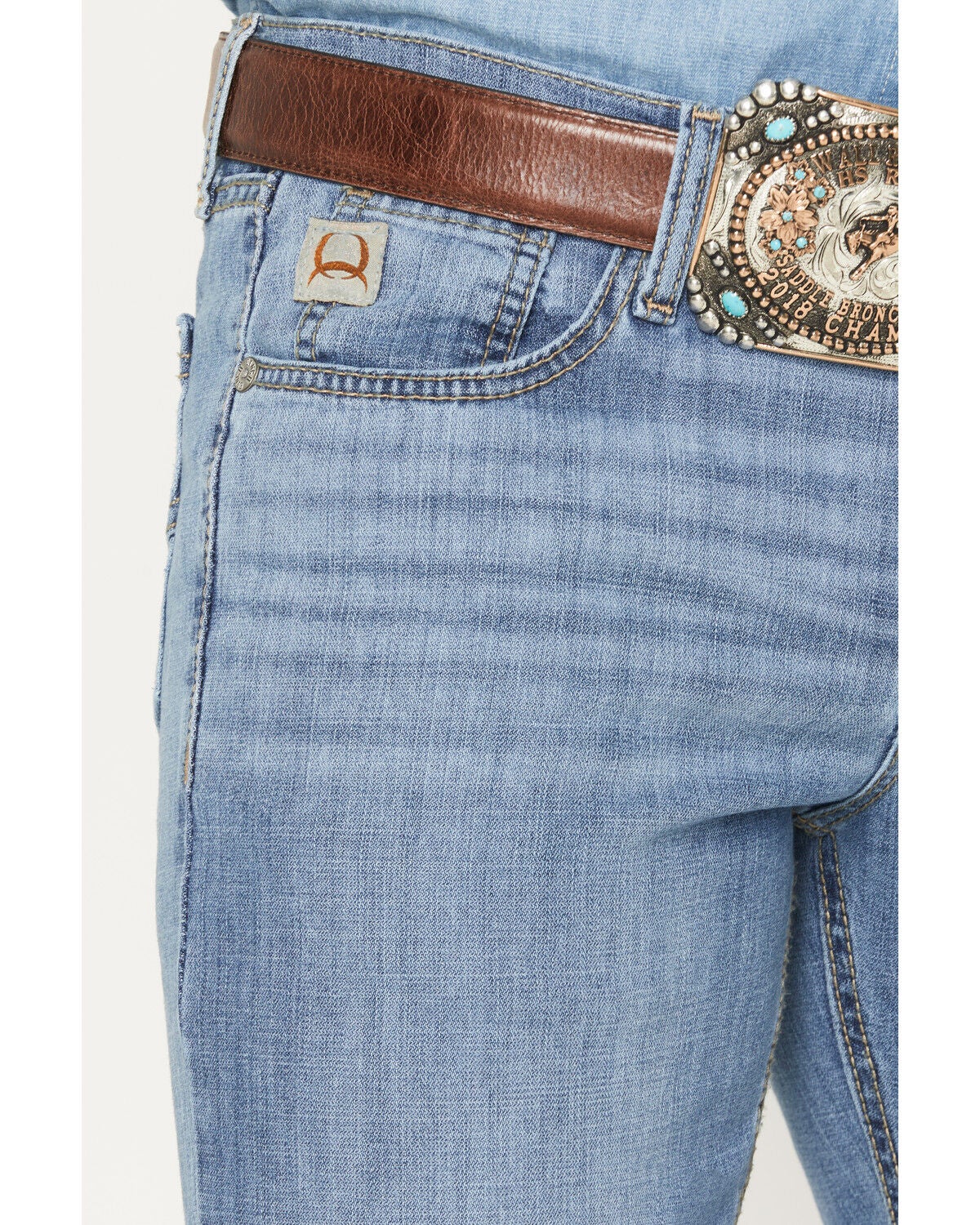 Image #2 - Cinch Men's Light Wash Ian Slim Bootcut Performance Stretch Denim Jeans, Indigo, hi-res